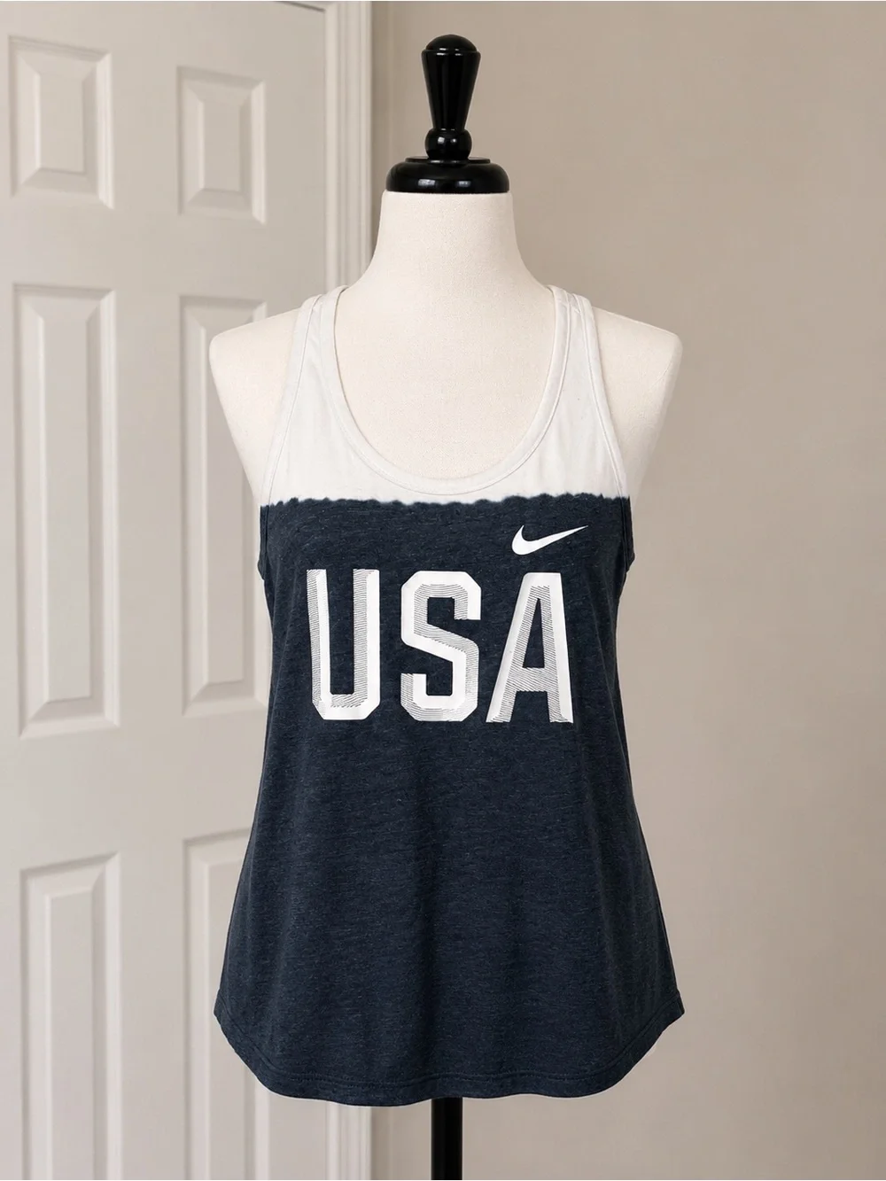 Nike White and Navy Tie-Dye Racerback Tank